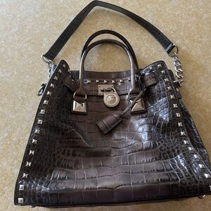 Michael Kors Hamilton Grey Crocodile Embossed with Studs